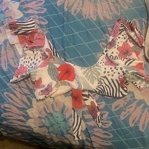 COPY - White swimsuit top with colorful nature decorations